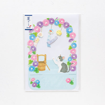 Greeting card -Morning glory arch and cat-