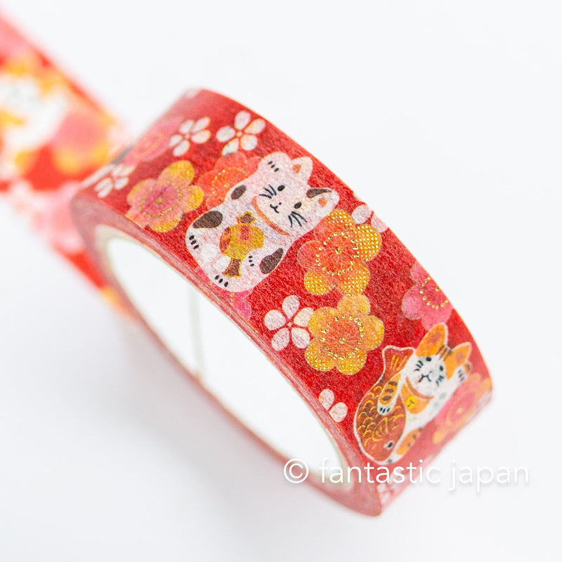 Gold Foil  Masking Tape -beckoning cat and plum blossoms- /SAIEN