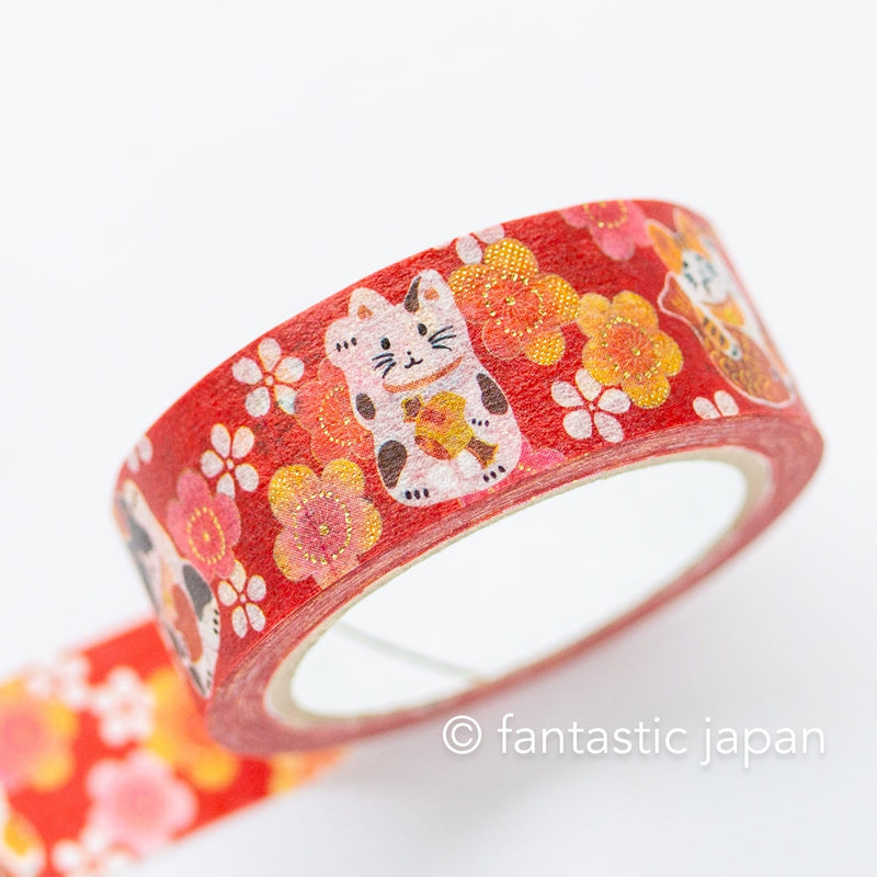 Gold Foil  Masking Tape -beckoning cat and plum blossoms- /SAIEN