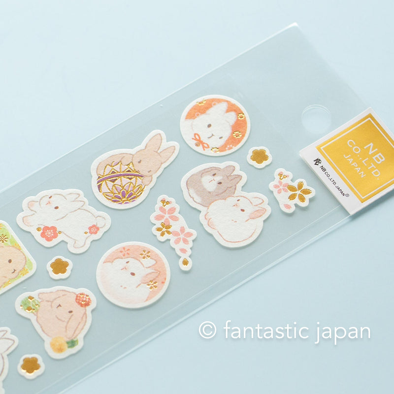 Washi Sticker -rabbits and flower-