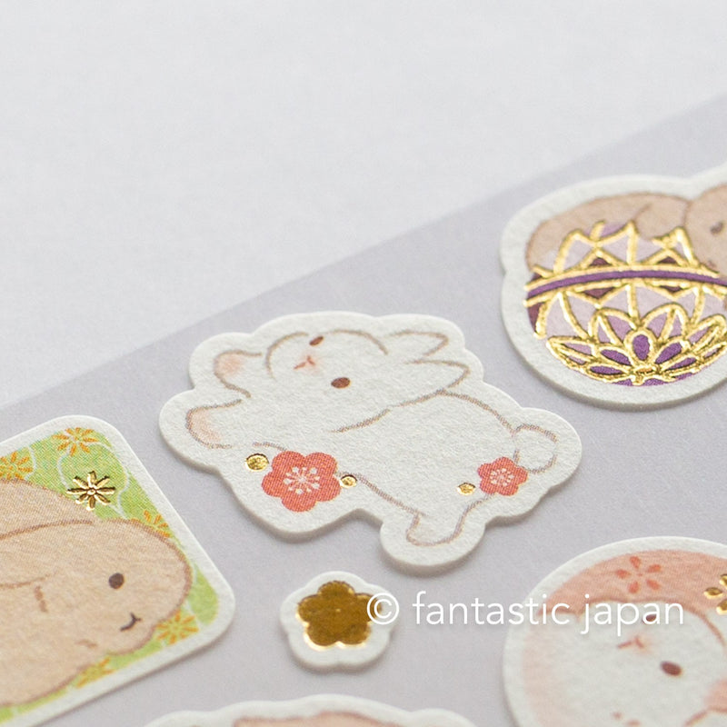 Washi Sticker -rabbits and flower-