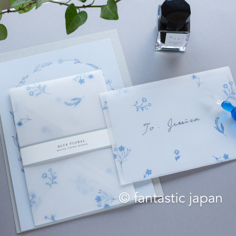 Hütte paper works / Letterpress stationery set  -blue floral-