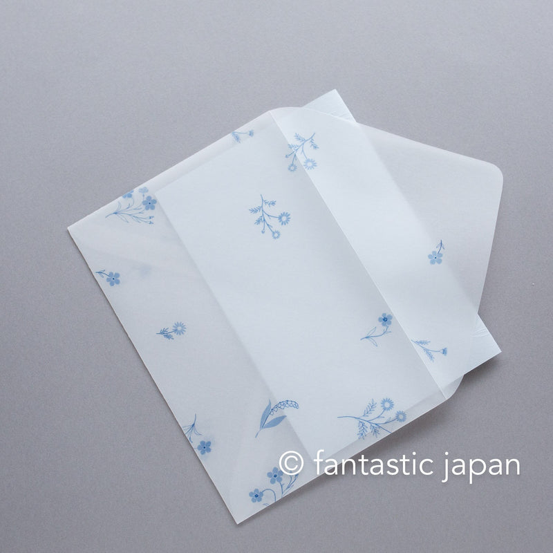 Hütte paper works / Letterpress stationery set  -blue floral-