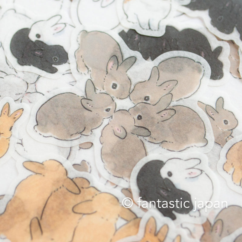 PAPIER PLATZ washi flake stickers -rabbits gathered - / designed by Shinako Moriyama /