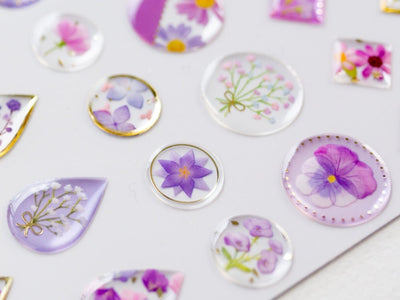 Hard gel 3D sticker -Flowers bloom "Purple" - / Drop Flower sticker / mind wave /