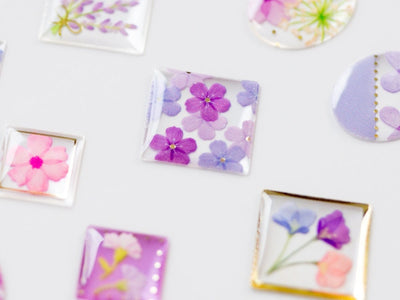 Hard gel 3D sticker -Flowers bloom "Purple" - / Drop Flower sticker / mind wave /