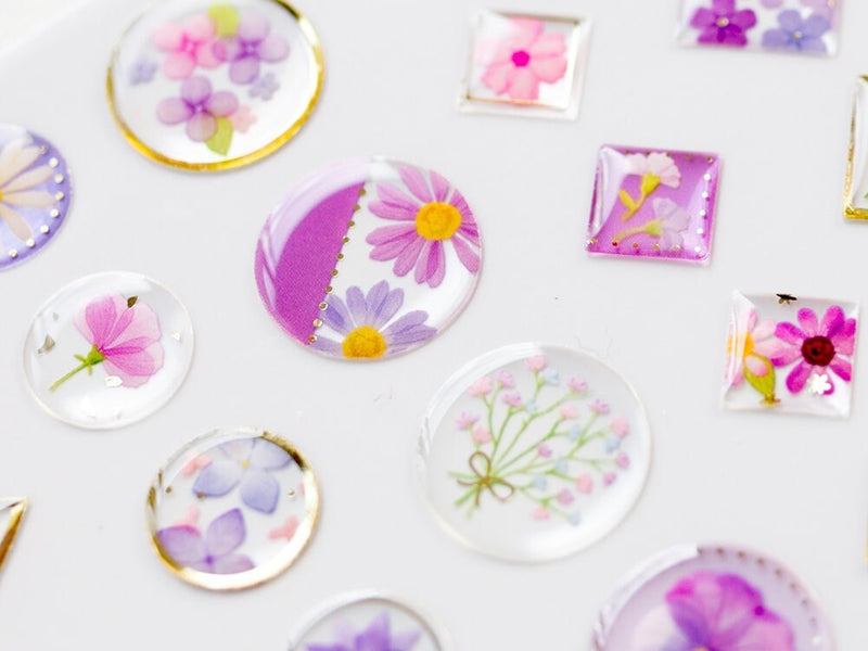 Hard gel 3D sticker -Flowers bloom "Purple" - / Drop Flower sticker / mind wave /