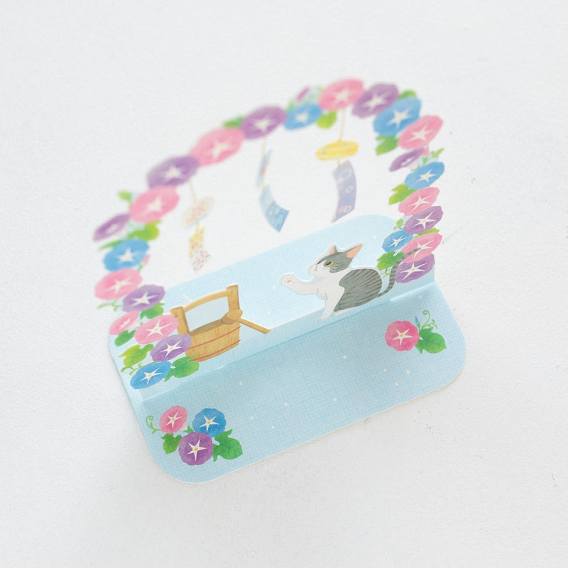 Greeting card -Morning glory arch and cat-