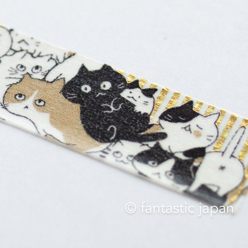 Gold foil glittering Masking Tape -cat cat cat- / Shinzi Katoh designed washi tape /