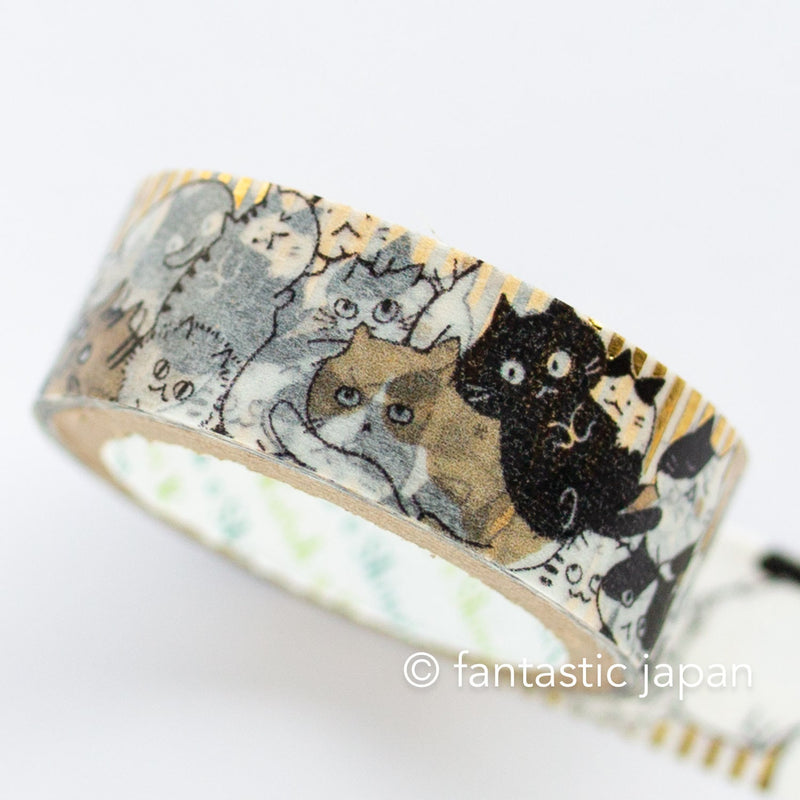 Gold foil glittering Masking Tape -cat cat cat- / Shinzi Katoh designed washi tape /