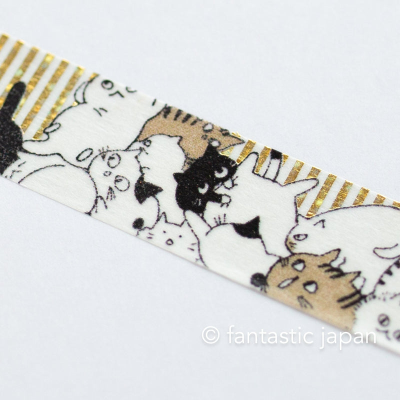 Gold foil glittering Masking Tape -cat cat cat- / Shinzi Katoh designed washi tape /