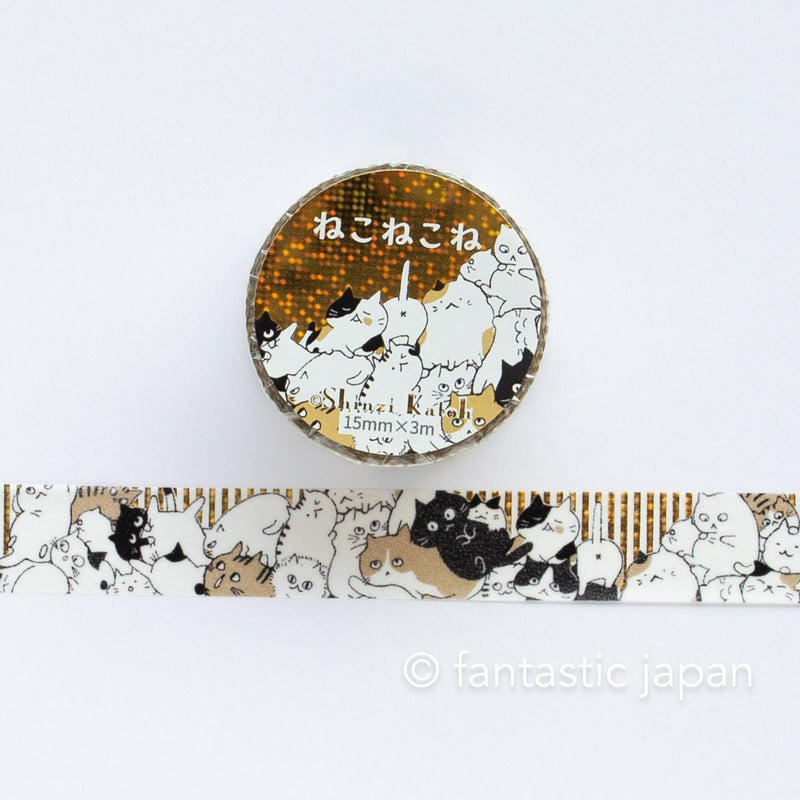 Gold foil glittering Masking Tape -cat cat cat- / Shinzi Katoh designed washi tape /