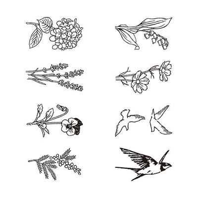 Paintable stamp 8 designs -flower and bird-