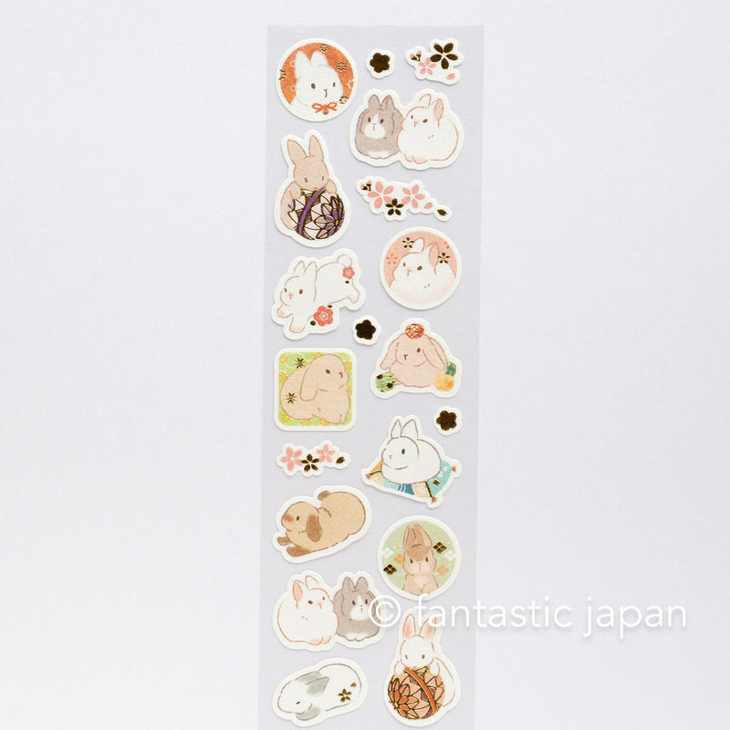 Washi Sticker -rabbits and flower-