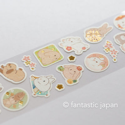 Washi Sticker -rabbits and flower-