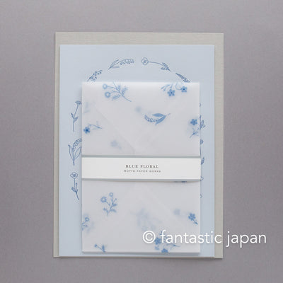 Hütte paper works / Letterpress stationery set  -blue floral-