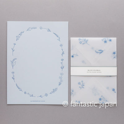 Hütte paper works / Letterpress stationery set  -blue floral-