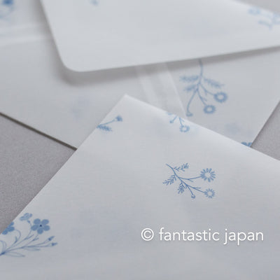 Hütte paper works / Letterpress stationery set  -blue floral-