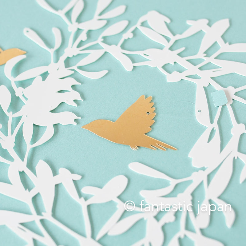 Decorative cutout hanging mobile -Nest bird- / nekonekodesign paper arts