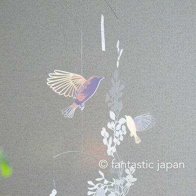 Decorative cutout hanging mobile -Mobile bird- / nekonekodesign paper arts