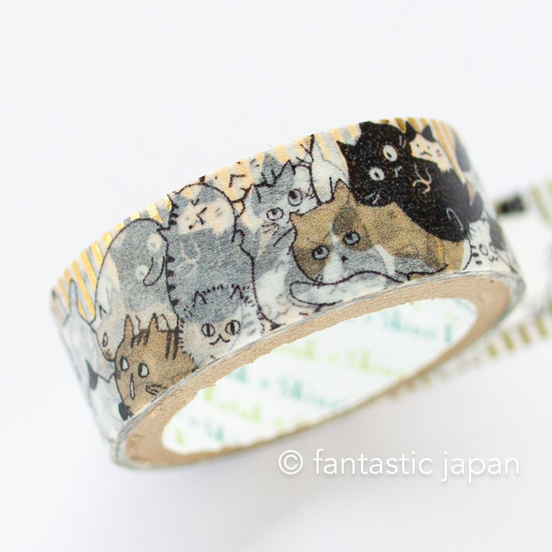 Gold foil glittering Masking Tape -cat cat cat- / Shinzi Katoh designed washi tape /