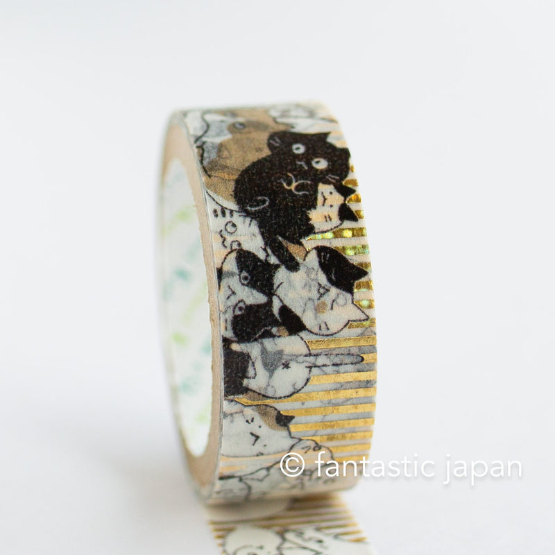 Gold foil glittering Masking Tape -cat cat cat- / Shinzi Katoh designed washi tape /