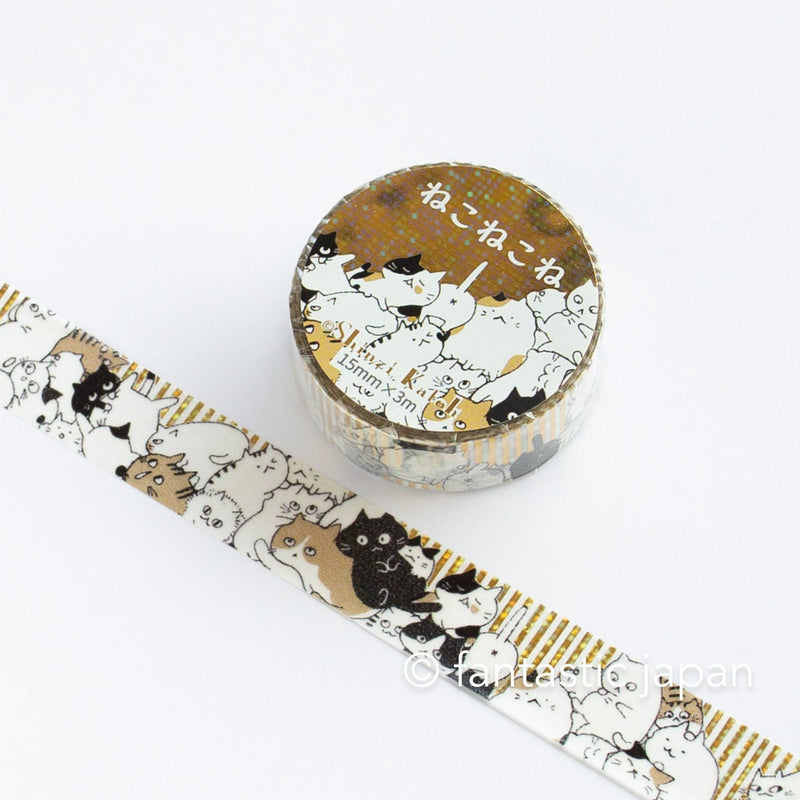 Gold foil glittering Masking Tape -cat cat cat- / Shinzi Katoh designed washi tape /