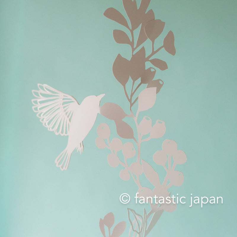 Decorative cutout hanging mobile -Vine bird- / nekonekodesign paper arts