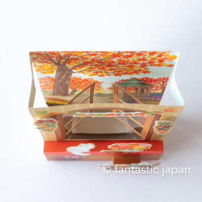 Greeting card / Autumn scene with a window cat / sanrio 3d card