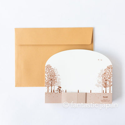 Greeting card / Town with a row of gingko trees / sanrio 3d laser-cut card