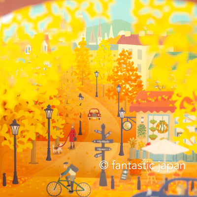 Greeting card / Town with a row of gingko trees / sanrio 3d laser-cut card