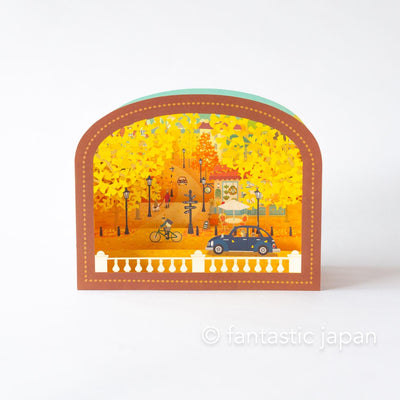 Greeting card / Town with a row of gingko trees / sanrio 3d laser-cut card