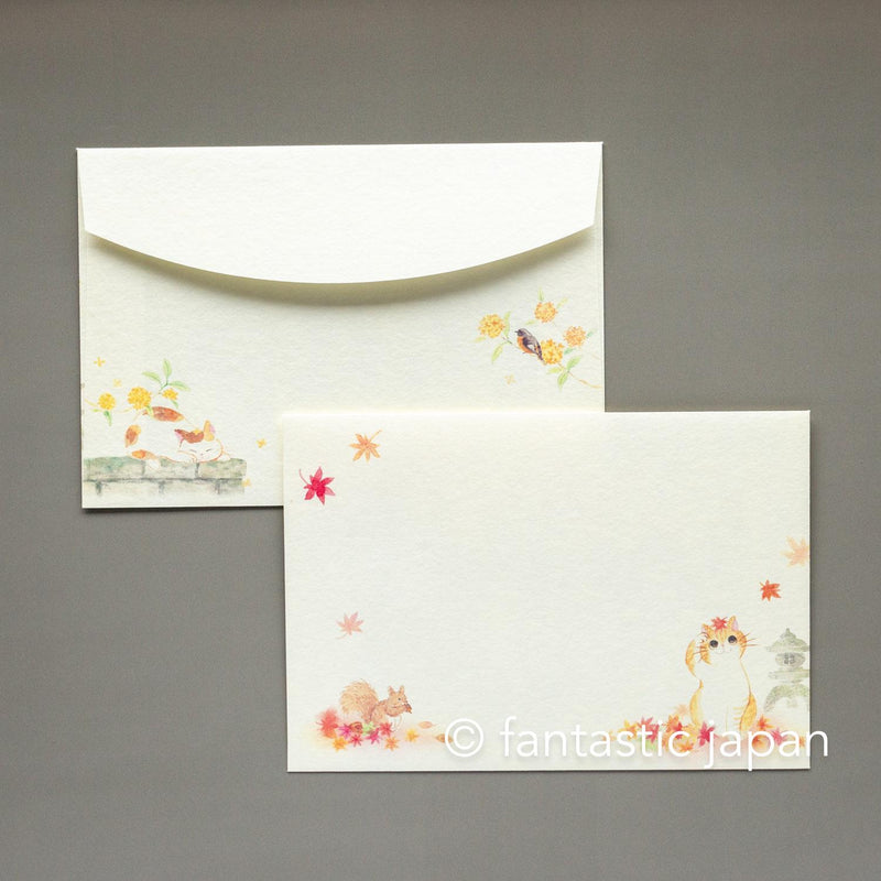 Writing Letter Pad and Envelopes / Cats in autumn / NB Washi letter set