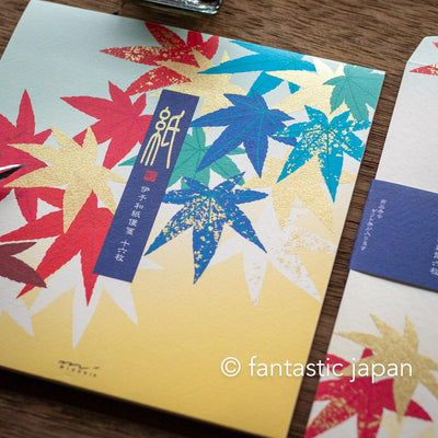 Japanese Iyo washi letter pad and envelops -autumn red leaves- / silk screen printing