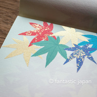 Japanese Iyo washi letter pad and envelops -autumn red leaves- / silk screen printing