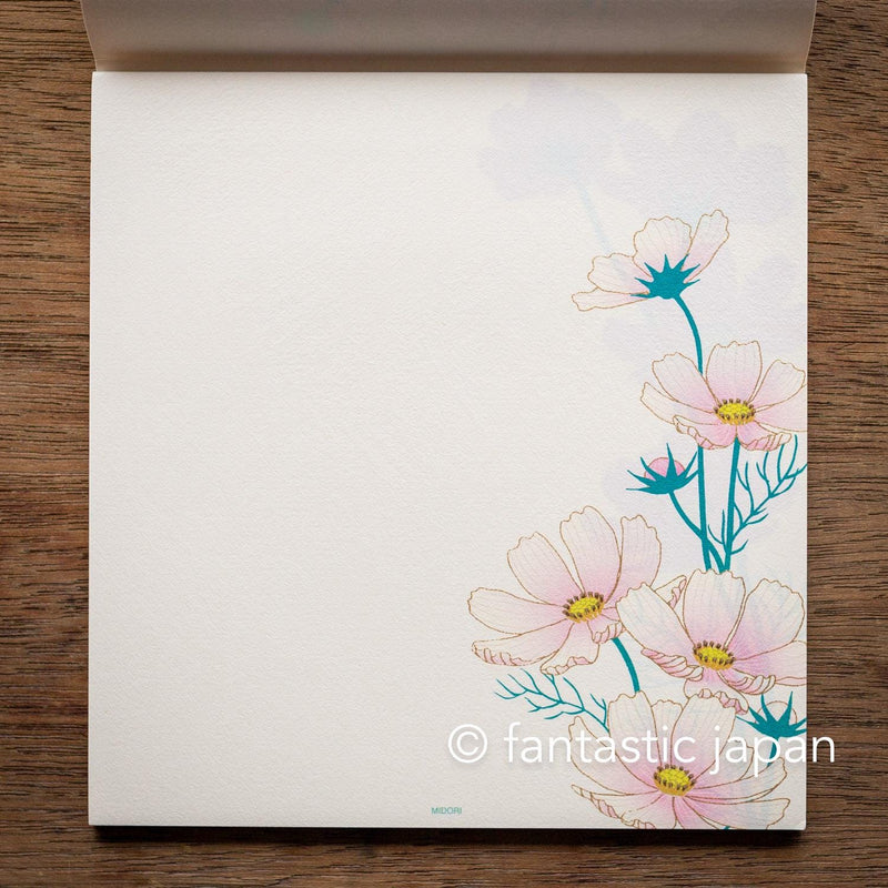 Japanese Iyo washi letter pad and envelops -cosmos- / silk screen printing