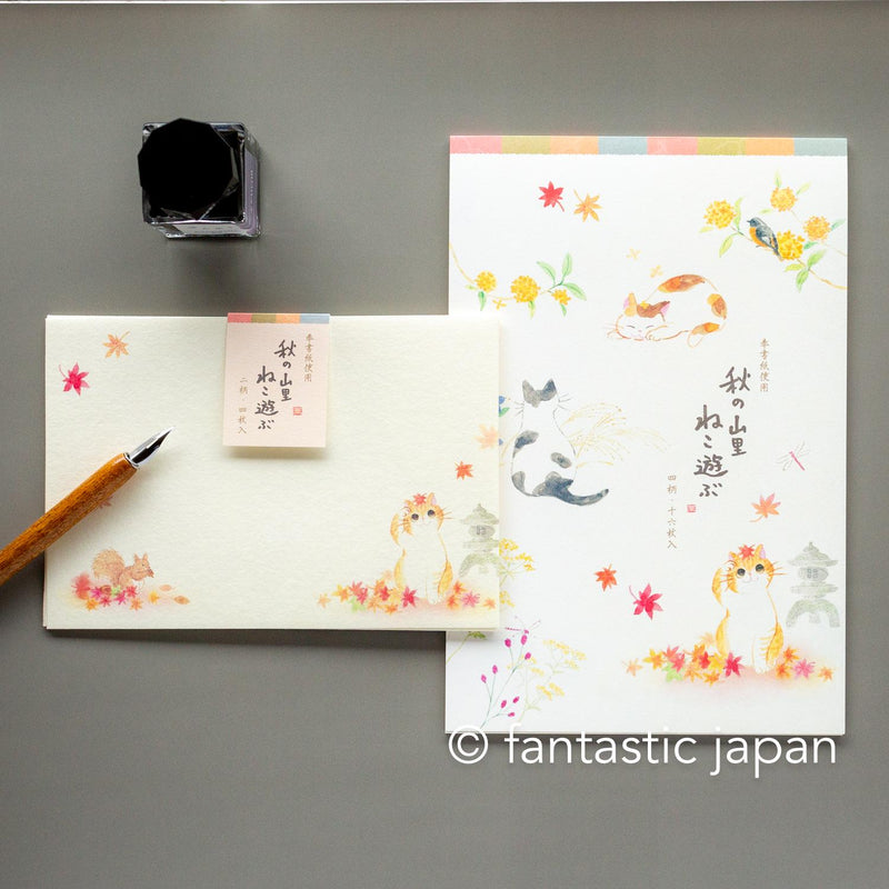 Writing Letter Pad and Envelopes / Cats in autumn / NB Washi letter set