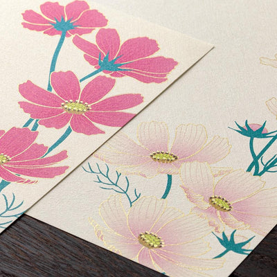 Japanese Iyo washi letter pad and envelops -cosmos- / silk screen printing