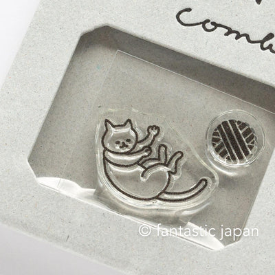 Mizushima JIZAI Clear Stamps COMBI -cat and yarn-  / nombre stamp