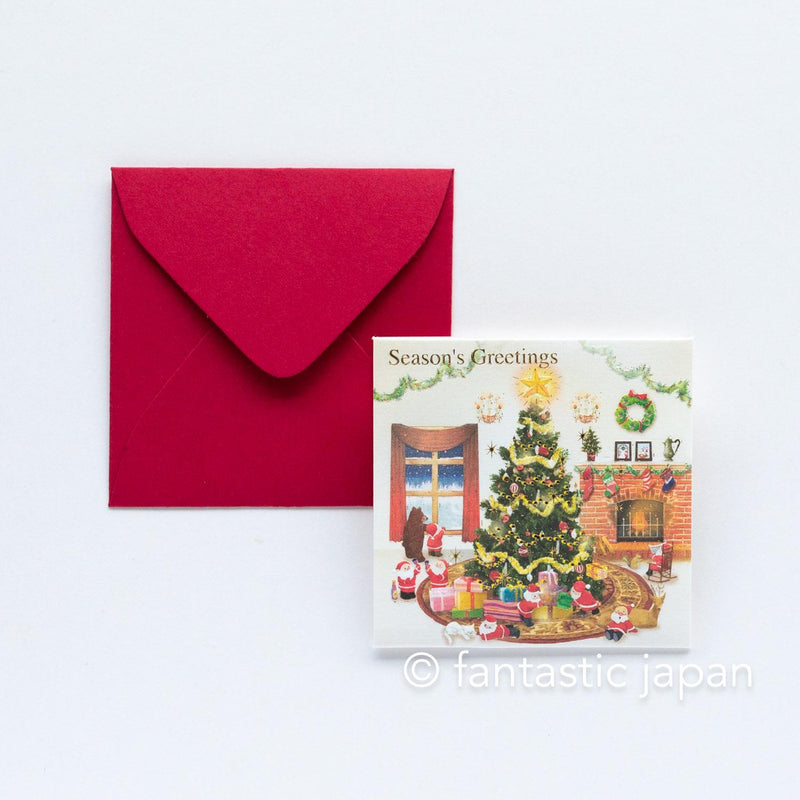 Christmas tiny pop up card -mini mini Santa Clauses christmas tree in the room-