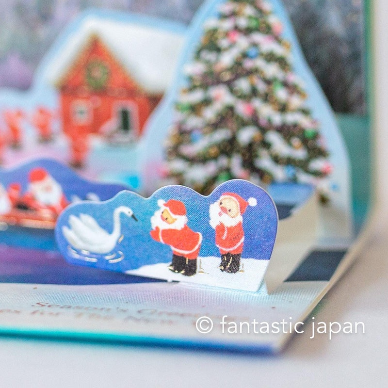 Christmas tiny pop up card -mini mini Santa Clauses aurora in the sky-