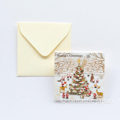 Christmas tiny pop up card -mini mini Santa Clauses tree in the forest-