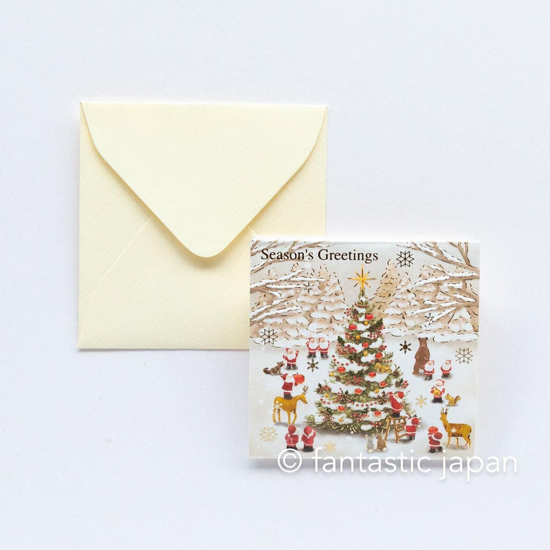 Christmas tiny pop up card -mini mini Santa Clauses tree in the forest-