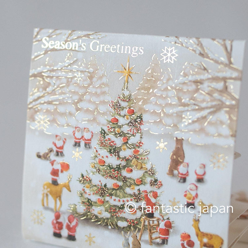 Christmas tiny pop up card -mini mini Santa Clauses tree in the forest-