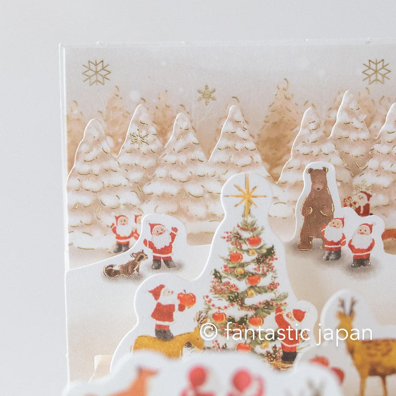 Christmas tiny pop up card -mini mini Santa Clauses tree in the forest-