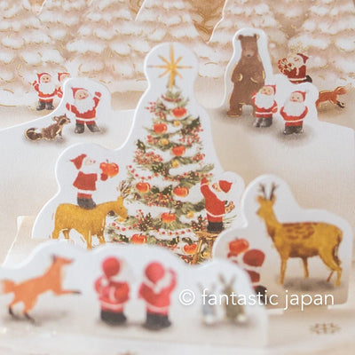 Christmas tiny pop up card -mini mini Santa Clauses tree in the forest-