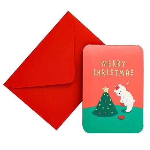 Christmas mini pop card -Polar bear in Christmas tree costume-