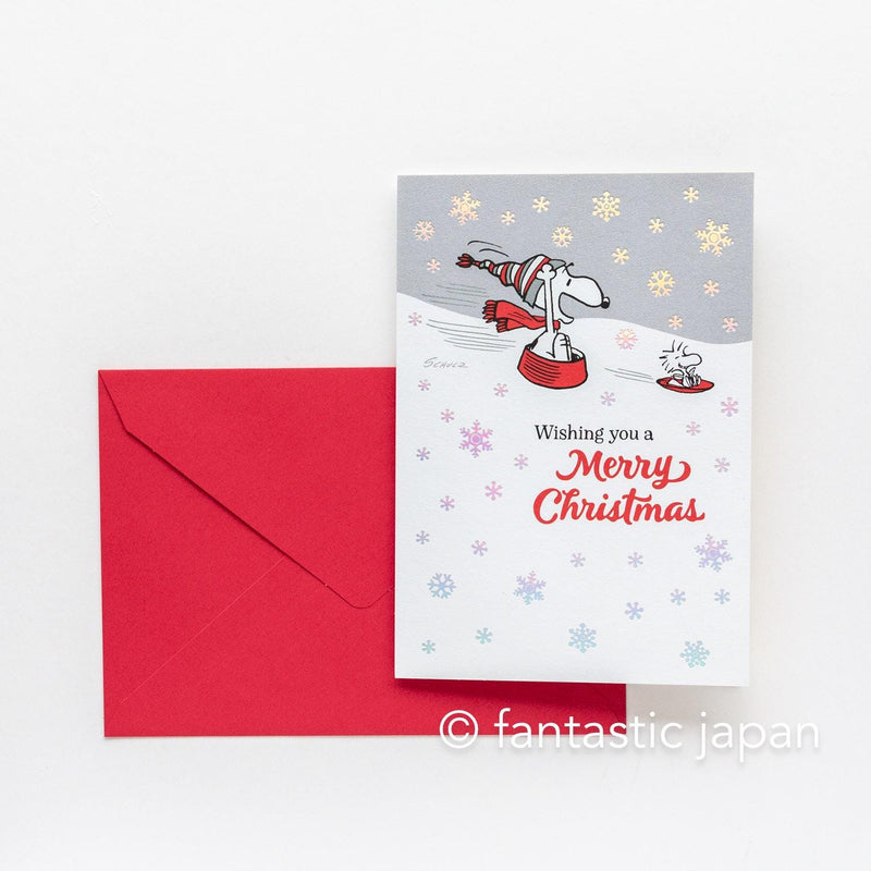 Christmas PEANUTS pop-up card -On a silver sleigh ride-