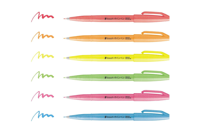 Pentel Fude Touch Brush Sign Pen - Set of 6 neon color-