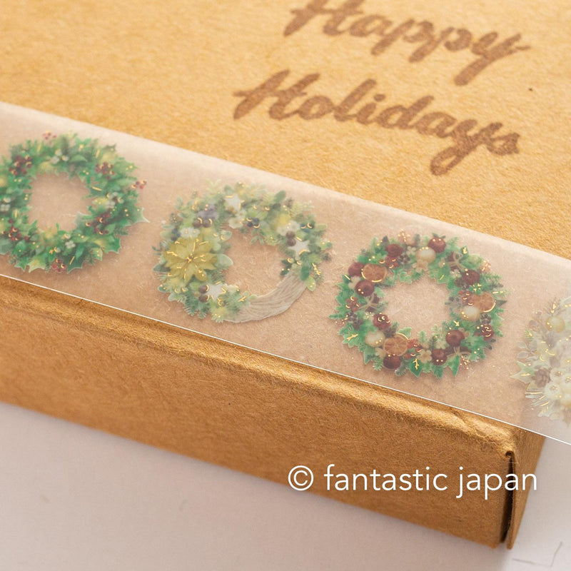 Gold Foil PET Clear tape / -wreath- / mind wave Christmas tape /